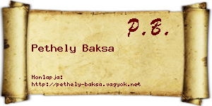 Pethely Baksa névjegykártya